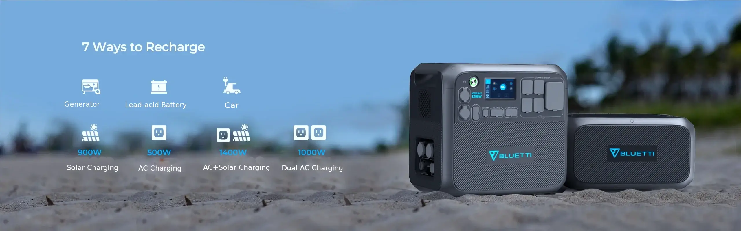 BLUETTI AC200MAX Expandable Power Station usa, bluetti power station, battery backup 2 Discover the 7 ways to recharge the BLUETTI AC200MAX power station, including solar charging up to 900W, AC charging, car, and dual AC charging.