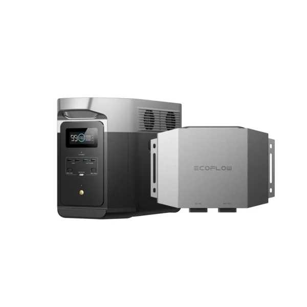 EcoFlow DELTA 2 Max battery station paired with EcoFlow 800W Alternator Charger for vehicles