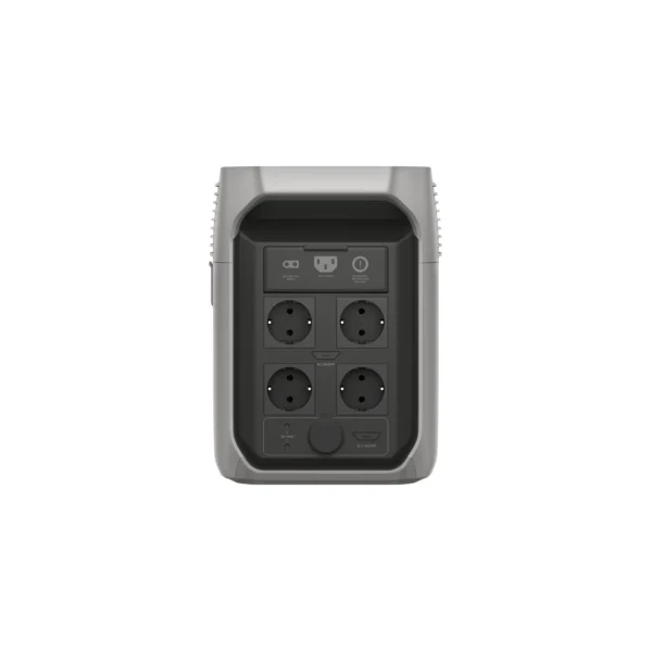 EcoFlow DELTA 3 - Rear AC Outlets and Charging Ports EcoFlow DELTA 3 rear view showing EU AC wall outlets, solar charging input, and 12V DC port