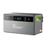 FOSSiBOT Balcony Solar Storage System Side Angle showing Front LCD Screen, USB QC3.0, PD 100W, and Green Side Handle