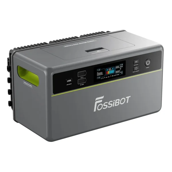 FOSSiBOT Balcony Solar Storage System Rear Profile showing Aluminum Heat Sink Fins and MC4 Solar Panel Input Ports