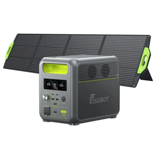 Alt Text: FOSSiBOT F1200 1200W Portable Power Station with Foldable Solar Panel Kit