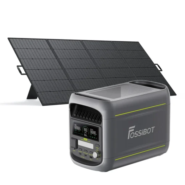 FOSSiBOT F1800 Portable Power Station connected to a Single Foldable Solar Panel for Outdoor Charging
