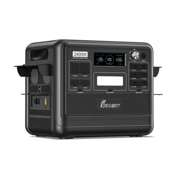 FOSSiBOT F2400 Black Open Input Compartment showing Fast AC Charging Cable Port and XT60 Solar Charging Port