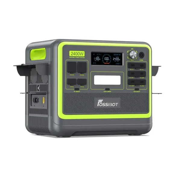 FOSSiBOT F2400 Green Edition Input Door Open showing AC Fast Charging and XT60 Solar Ports