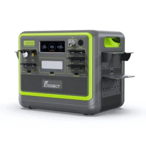 FOSSiBOT F2400 Green Edition Side Angle with Open Dust Covers and AC Outlet Door