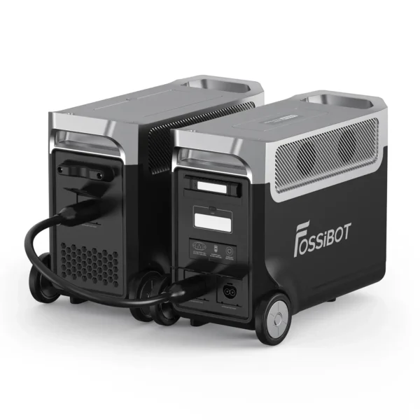 FOSSiBOT F3600 Pro Power Station connected to One Expansion Extra Battery Unit via Heavy-Duty Connection Cable