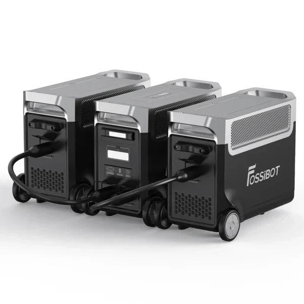 FOSSiBOT F3600 Pro Power Station expanded with Two Extra Battery Units for Maximum Capacity System Setup
