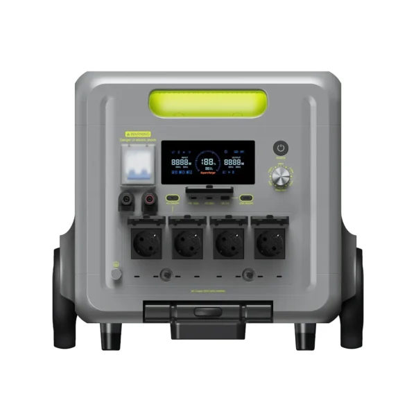 FOSSiBOT F3600 Pro Front Panel and EU Sockets Front control panel of the FOSSiBOT F3600 Pro featuring digital display screen, 220V-240V EU AC output sockets, and DC charging ports.