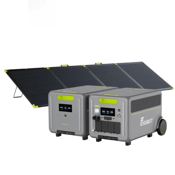 FOSSiBOT F3600 Pro Full Solar and Expansion Kit FOSSiBOT F3600 Pro power station and expansion battery kit with a foldable solar panel setup.