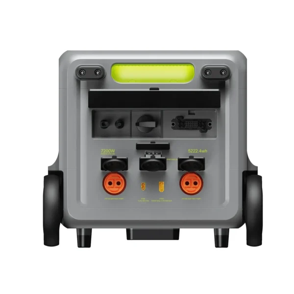 FOSSiBOT F3600 Pro Rear Panel and Expansion Ports Rear panel view of the FOSSiBOT F3600 Pro displaying extra battery connection ports, solar charging inputs, and main power switch.