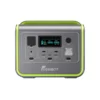 Front view of FOSSiBOT F800 portable power station with green trim showing LCD display and USB ports.