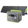 FOSSiBOT F800 green portable power station setup with an expanded 4-panel solar panel charger